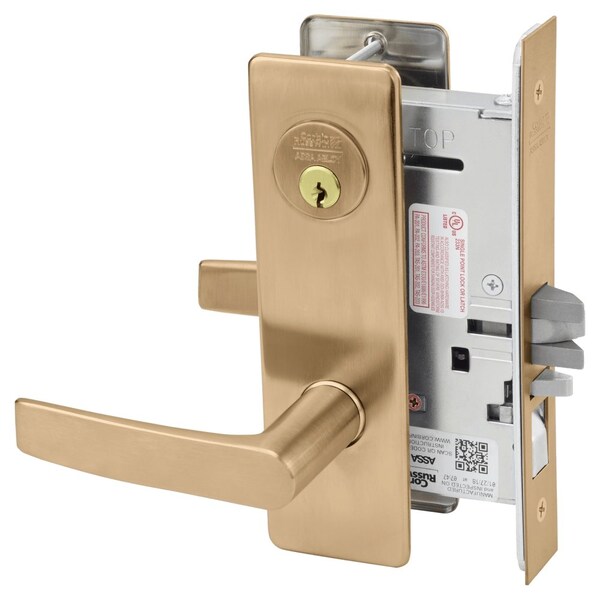 Entrance or Office Mortise Lock, AS Lever, M Escutcheon, Satin Bronze